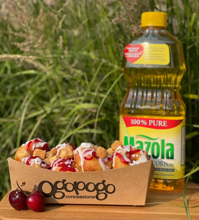 Cherry Cheesecake Mini Donuts Courtesy of Mazola + @ogopogoconcessions