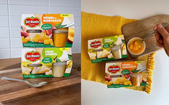 Discover Del Monte new Fruit chunks in fruit pur&Atilde;&infin;&Acirc;(c)e snacks