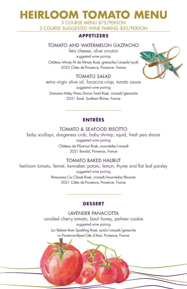 Provence Marinaside Tomato Fest Menu