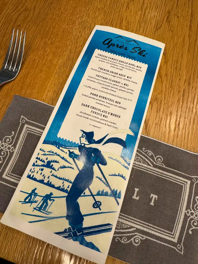 Après Ski Menu at Honey Salt Vancouver