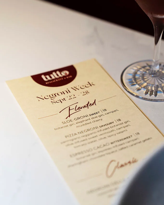Tutto Restaurant & Bar Celebrates Negroni Week in Yaletown