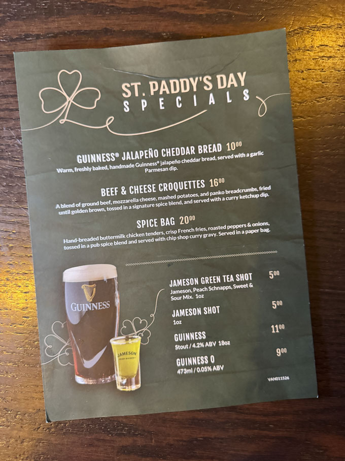 Fionn MacCool's Vancouver: St. Paddy's Day Food & Drinks