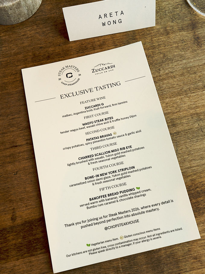 Chop Steakhouse Steak Masters 2026 Menu